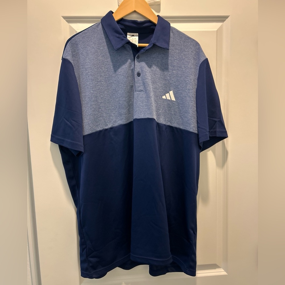 Adidas Men's Two-Tone Navy Polo Shirt- Adidas Mens Active Polo Blue- 2XL- NWT